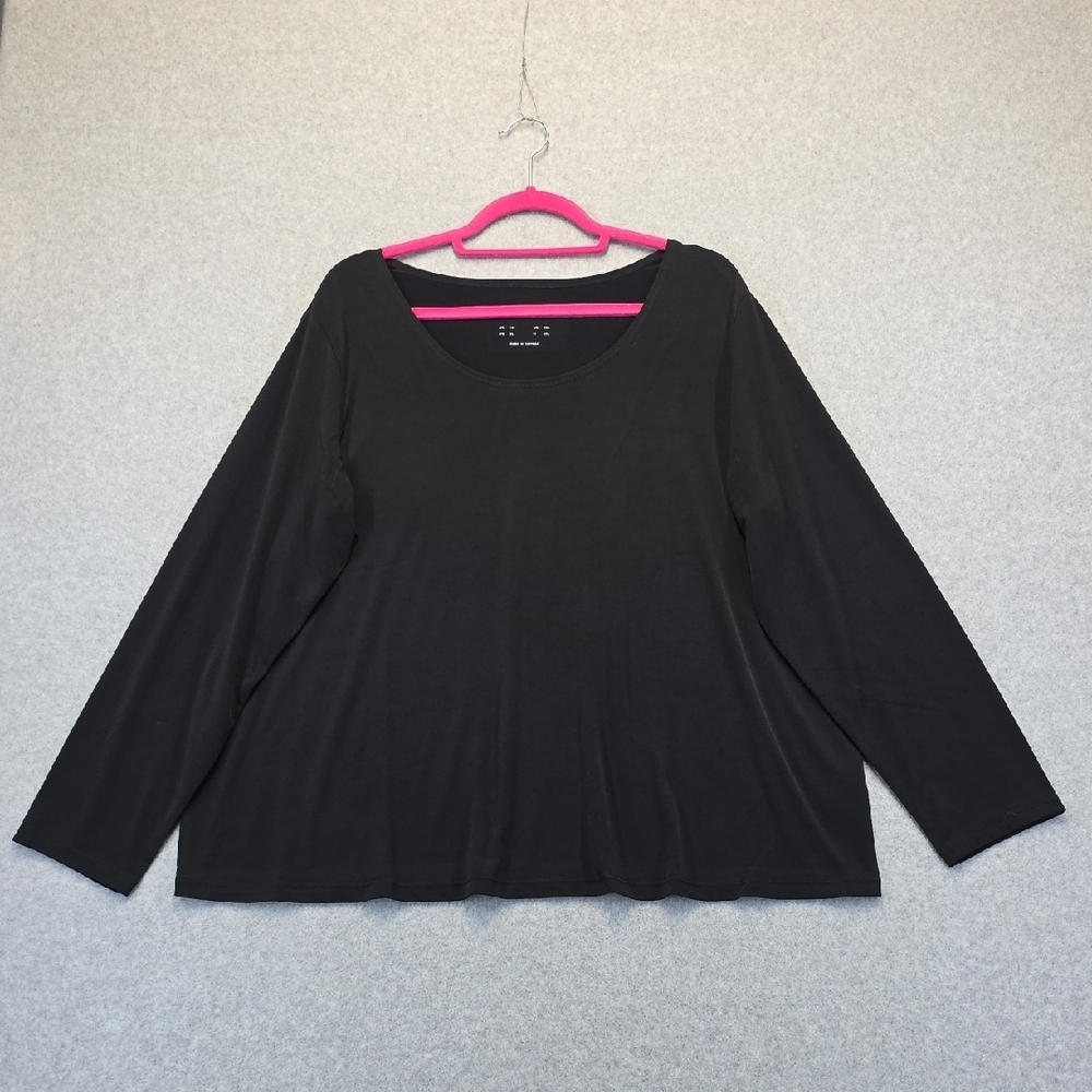 Susan Graver Modern Essentials Black Long Sleeve Scoop Neck Top 1X